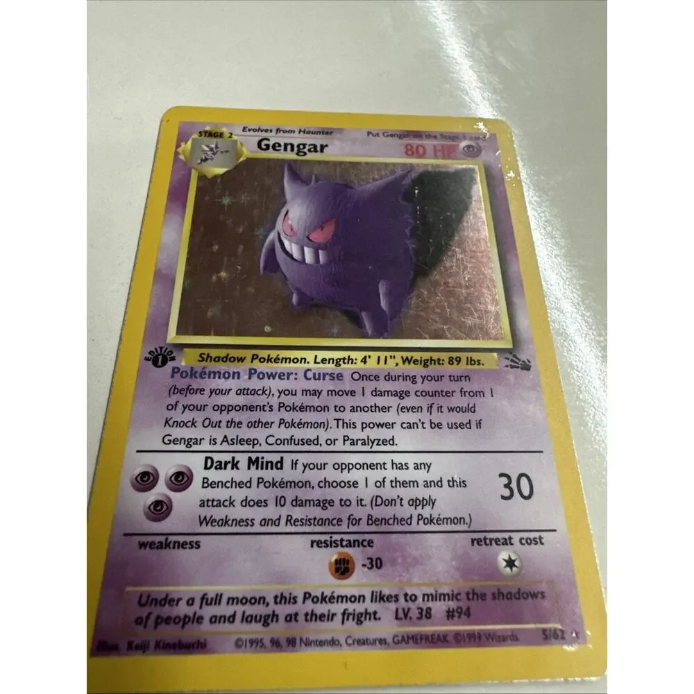 1999 Pokemon Fossil 1st Edition Gengar Holo 5/62 WOTC Vintage - MP
